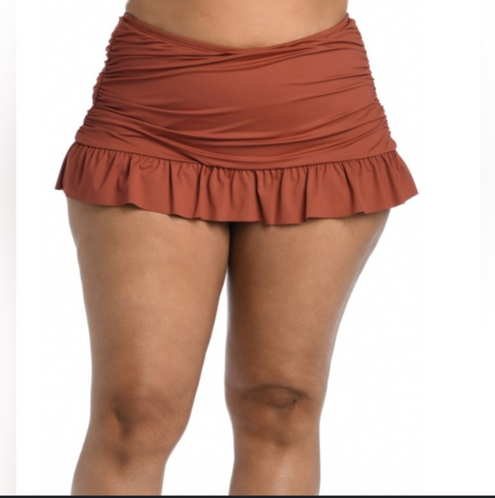 La Blanca Island Goddess Ruffle Swim Skirt Cinnamon 20W Plus Size NWT